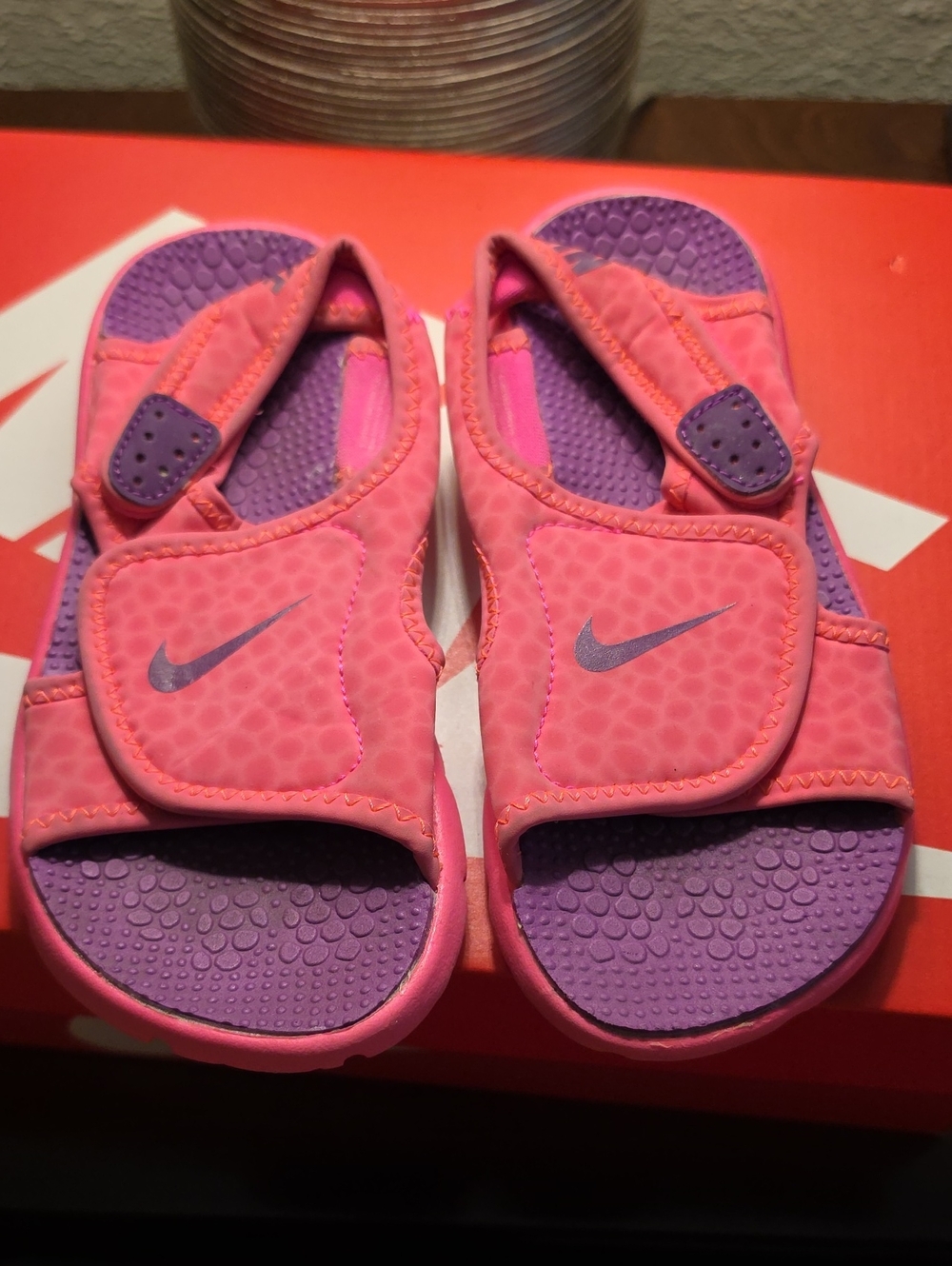 Nike Kids Pink and Purple Adjustable Hook-and-Loop Sandals Water Shoes